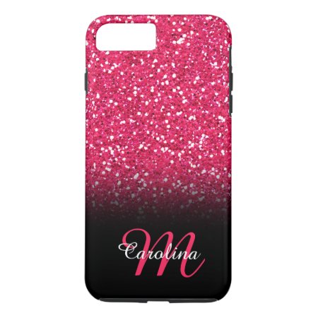 Pink Glitter, Personalized With Name And Monogram Iphone 8 Plus/7 Plus