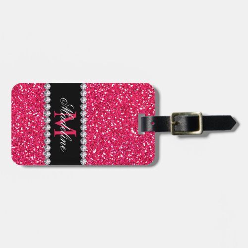 Pink Glitter Personalized with Name  Monogram Luggage Tag