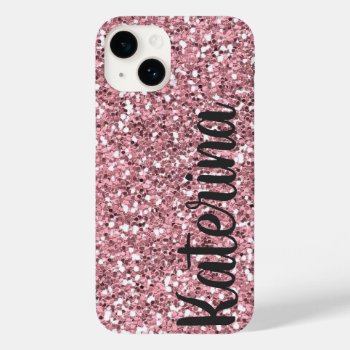 Pink Glitter Personalized With Your Name. Case-mat Case-mate Iphone 14 Case by CoolestPhoneCases at Zazzle
