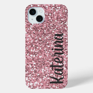 Pink Glitter Personalized with Your Name. iPhone 15 Plus Case