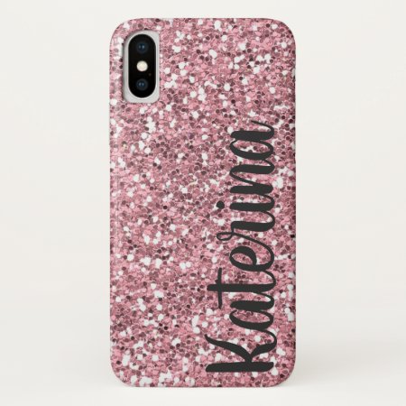 Pink Glitter Personalized With Your Name. Iphone X Case