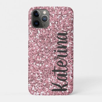 Pink Glitter Personalized With Your Name. Iphone 11 Pro Case by CoolestPhoneCases at Zazzle