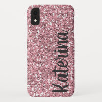 Pink Glitter Personalized with Your Name. iPhone XR Case