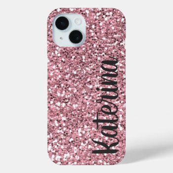 Pink Glitter Personalized With Your Name. Iphone 15 Case by CoolestPhoneCases at Zazzle