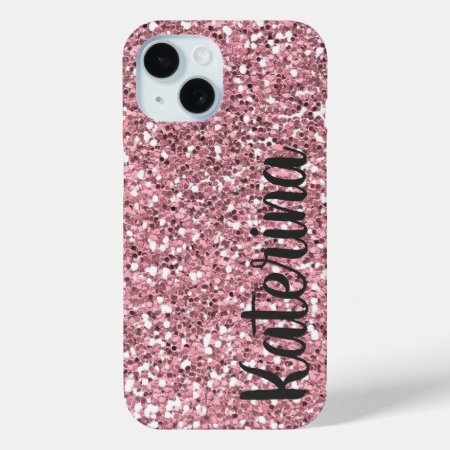 Pink Glitter Personalized With Your Name. Iphone 15 Case