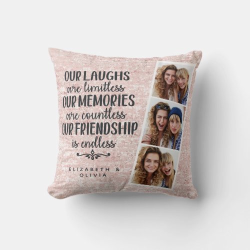 Pink Glitter Photo Booth Typography Best Friends Throw Pillow