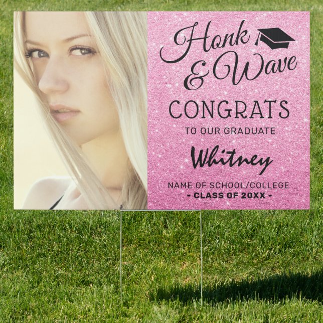 Pink Glitter Photo Graduation Congratulations Sign (Insitu)