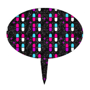 pink glitter pills cake topper