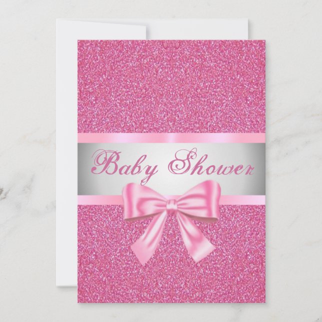 Pink Glitter Pink Bow Baby Shower Invitation (Front)
