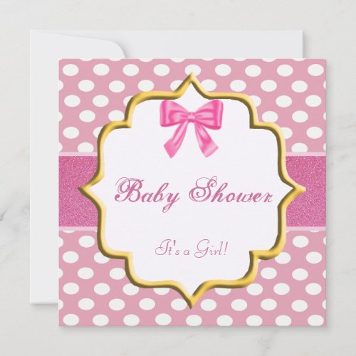 Pink Glitter Polka Dot Baby Shower Invitation