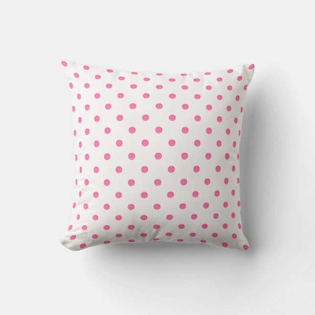 Pink Glitter Polka-Dots Pattern Throw Pillow (Front)