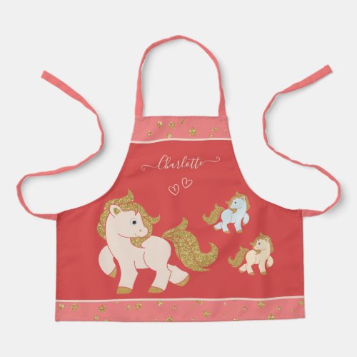 Pink Glitter Ponies with First Name Little Girl Apron