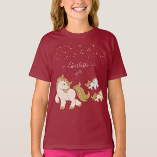 Pink Glitter Ponies with First Name Little Girl T-Shirt