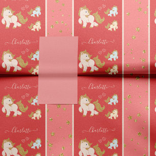 Pink Glitter Ponies with First Name Little Girl Tissue Paper