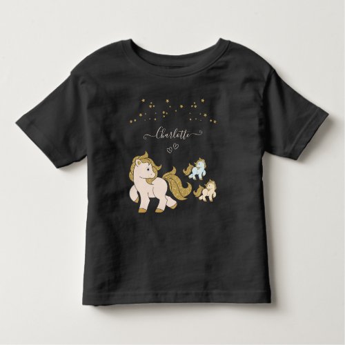 Pink Glitter Ponies with First Name Little Girl Toddler T_shirt