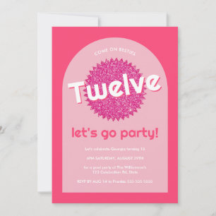 Pink Glitter Poolside Any Age Teen Hot Pink Invite