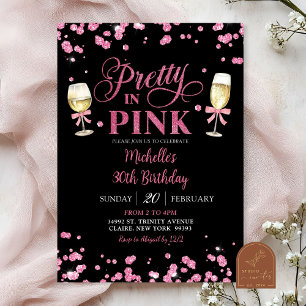 Pink Glitter Pretty in Pink adult birthday party Invitation