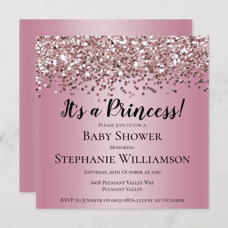 Pink Glitter Princess Baby Shower Invitation Zazzle