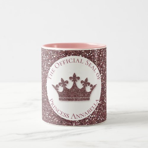 Pink Glitter Princess Crown Custom Name Two_Tone Coffee Mug