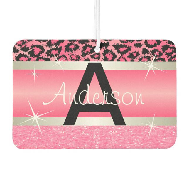 Pink Glitter Print & Leopard Animal | Personalize Air Freshener (Front)
