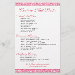 Pink Glitter Print Nails Menu List Flyer