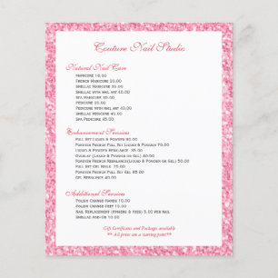 Pink Glitter Print Nails Menu List Flyer