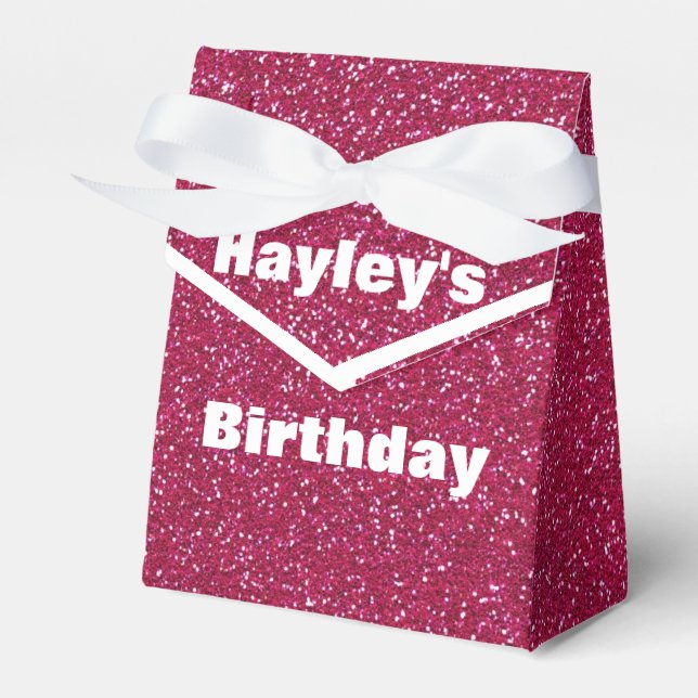 Pink Glitter Printed Party Favor Box Any Occasion (Front Side)