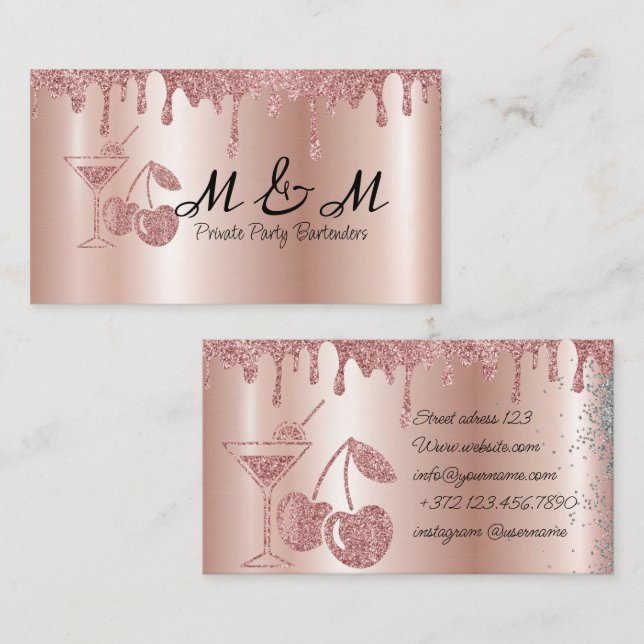 Pink Glitter Private Party Bartender Business Card (Front/Back)