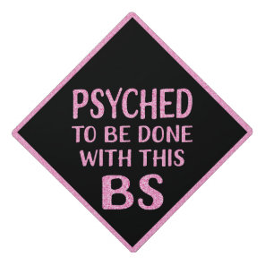 Pink Glitter Psychology Psyched BS Graduation Graduation Cap Topper