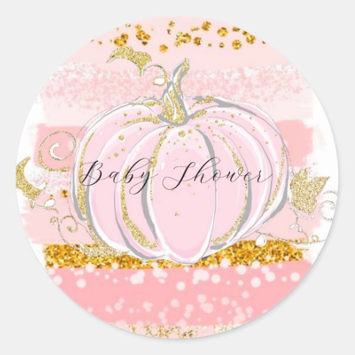 Pink Glitter Pumpkin Girl Baby Shower Classic Round Sticker