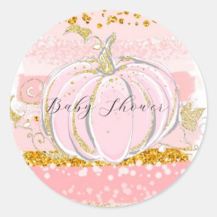 Pink Glitter Pumpkin Girl Baby Shower Classic Round Sticker