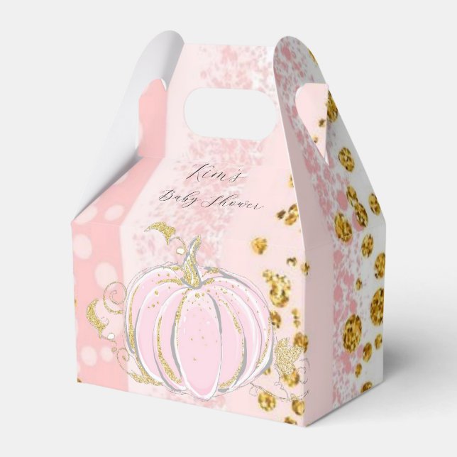 Pink Glitter Pumpkin Girl Baby Shower Favor Boxes (Front Side)