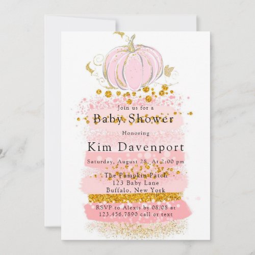 Pink Glitter Pumpkin Girl Baby Shower  Invitation