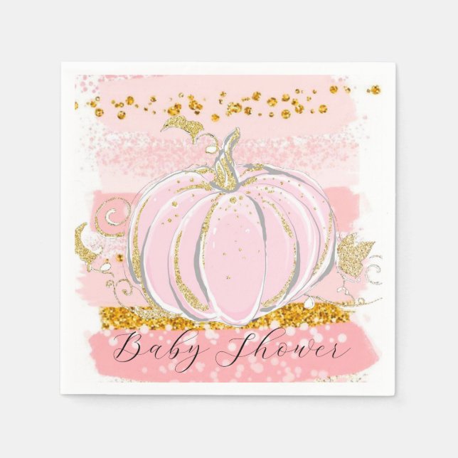 Pink Glitter Pumpkin Girl Baby Shower Napkins (Front)
