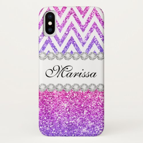 Pink Glitter Purple Ombre Elegant White Chevrons iPhone X Case