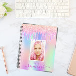 Pink glitter purple photo name holographic planner<br><div class="desc">A rainbow colored background in purple, pink and rose gold with elegant faux rose gold, pink and purple glitter drips, paint dripping look. Personalize and add your own photo, name and a year. The name is written in gray with a large modern hand lettered style script with swashes. To keep...</div>