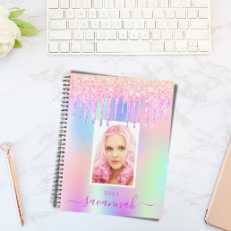 Pink glitter purple photo name holographic planner