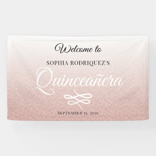 Pink Glitter Quinceaera 15th Birthday Welcome Banner