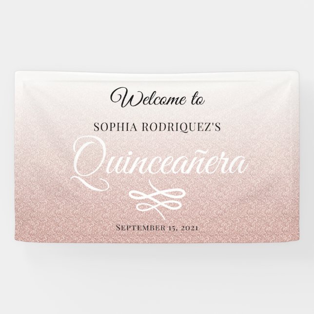 Pink Glitter Quinceañera 15th Birthday Welcome Banner (Horizontal)