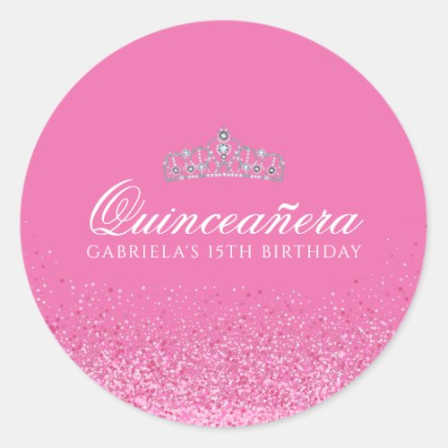 Pink Glitter Quinceanera Classic Round Sticker