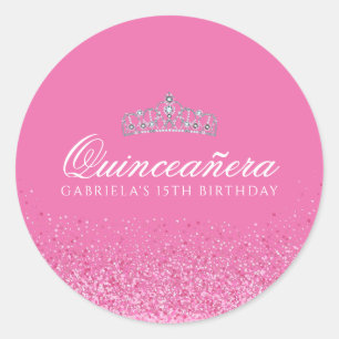Pink Glitter Quinceanera Classic Round Sticker