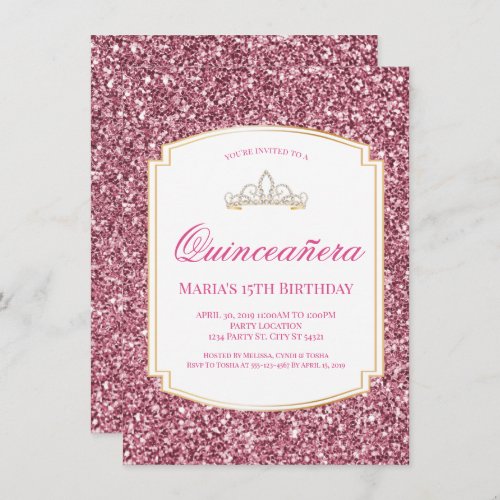 Pink Glitter Quinceaera Invitations