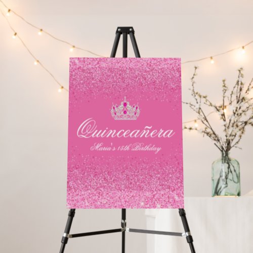 Pink Glitter Quinceanera Welcome Sign