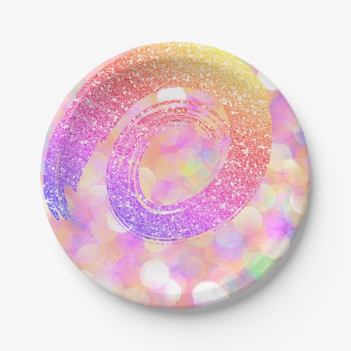 Pink Glitter  Rainbow Gold Spiral Glitter Foxier Paper Plates