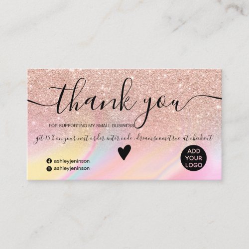 pink glitter rainbow marble order thank you business card