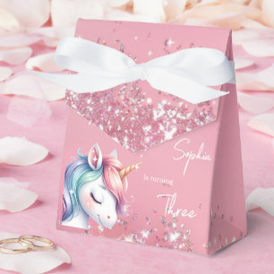 Pink Glitter Rainbow Unicorn Birthday Favor Boxes
