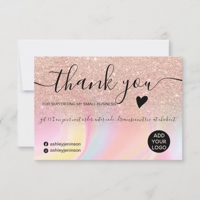 pink glitter rainbow unicorn marble thank you (Front)