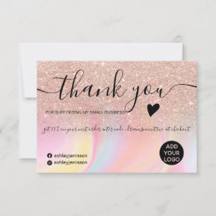 pink glitter rainbow unicorn marble thank you card