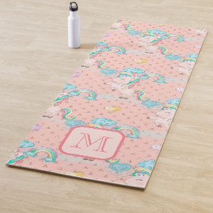 Pink Glitter Rainbow Unicorn Monogrammed Yoga Mat