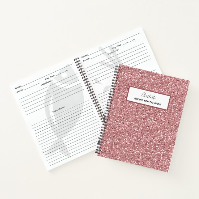 Pink Glitter Recipes for the Bride Bridal Shower Notebook (Inside)